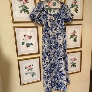 H&M White Dress with Blue Floral Print
